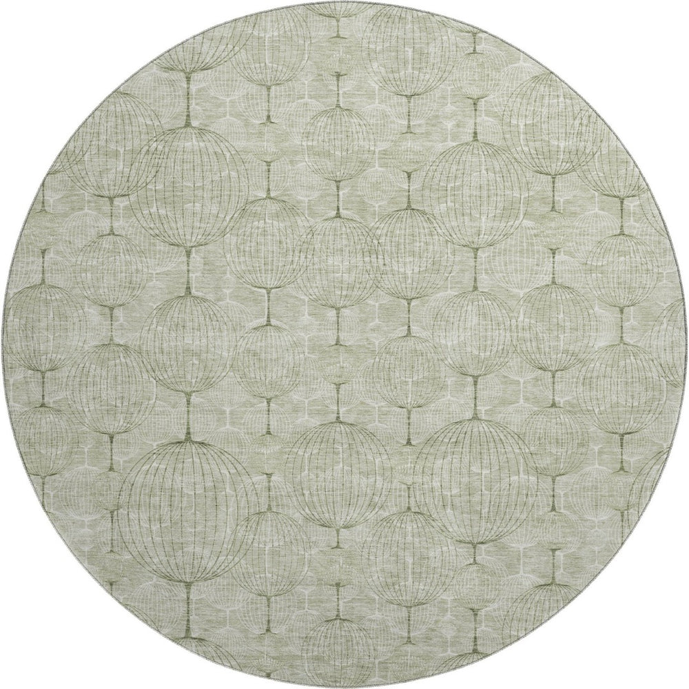 HomeRoots 8' Artichoke Green & Ivory Geometric Washable Round Rug – Durable, Stain-Resistant, UV Protected! 661866
