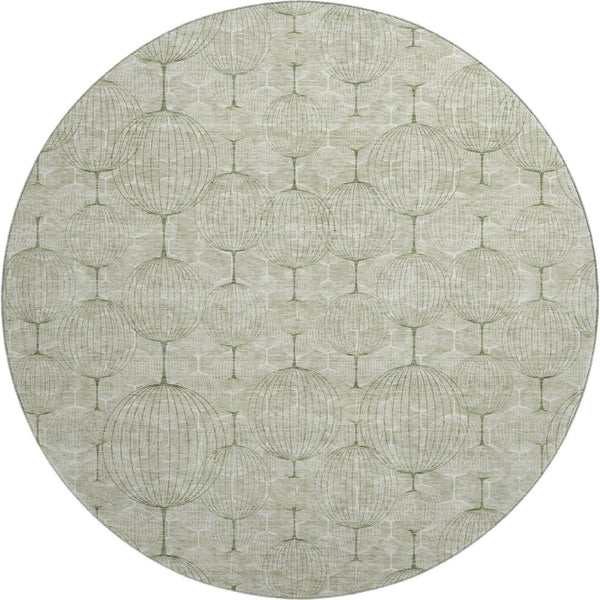 HomeRoots 8' Artichoke Green & Ivory Geometric Washable Round Rug – Durable, Stain-Resistant, UV Protected! 661866