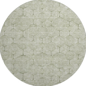 HomeRoots 8' Artichoke Green & Ivory Geometric Washable Round Rug – Durable, Stain-Resistant, UV Protected! 661866