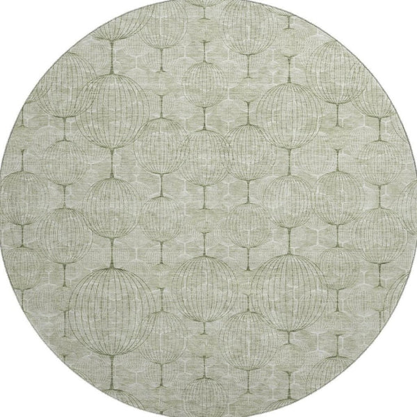 HomeRoots 8' Artichoke Green & Ivory Geometric Washable Round Rug – Durable, Stain-Resistant, UV Protected! 661866