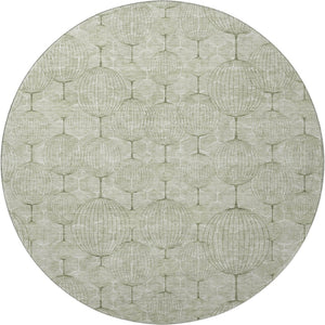 HomeRoots 8' Artichoke Green & Ivory Geometric Washable Round Rug – Durable, Stain-Resistant, UV Protected! 661866
