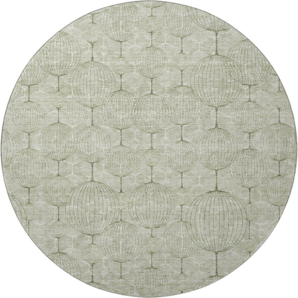 HomeRoots 8' Artichoke Green & Ivory Geometric Washable Round Rug – Durable, Stain-Resistant, UV Protected! 661866
