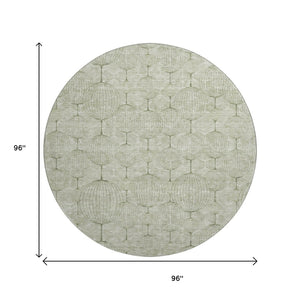 HomeRoots 8' Artichoke Green & Ivory Geometric Washable Round Rug – Durable, Stain-Resistant, UV Protected! 661866