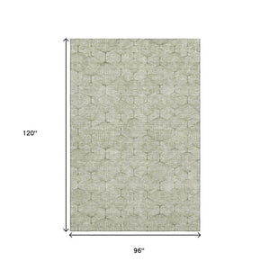 HomeRoots 8' X 10' Artichoke Green & Ivory Geometric Washable Area Rug with UV Protection for Modern Spaces 661867
