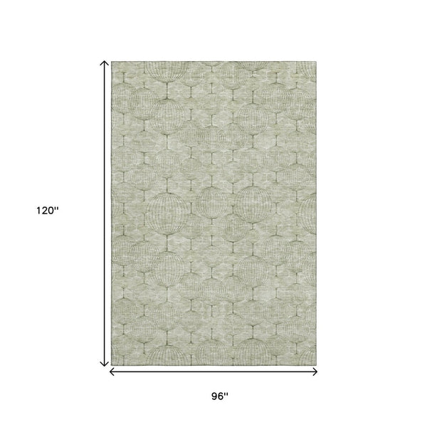 HomeRoots 8' X 10' Artichoke Green & Ivory Geometric Washable Area Rug with UV Protection for Modern Spaces 661867