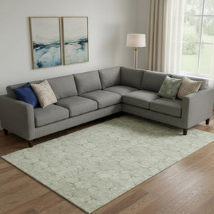 HomeRoots 8' X 10' Artichoke Green & Ivory Geometric Washable Area Rug with UV Protection for Modern Spaces 661867