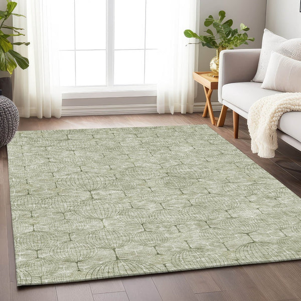 HomeRoots 8' X 10' Artichoke Green & Ivory Geometric Washable Area Rug with UV Protection for Modern Spaces 661867