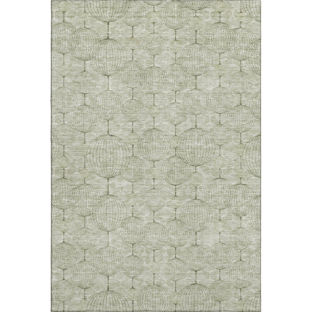 HomeRoots 8' X 10' Artichoke Green & Ivory Geometric Washable Area Rug with UV Protection for Modern Spaces 661867