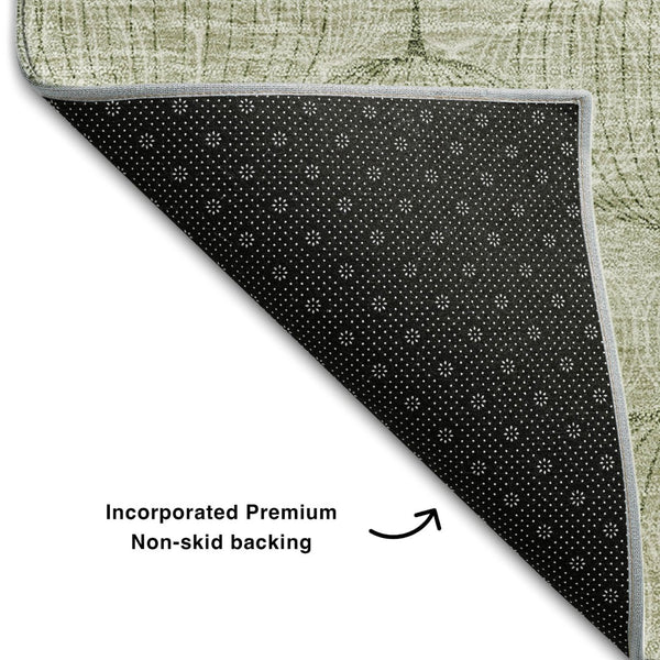 HomeRoots 8' X 10' Artichoke Green & Ivory Geometric Washable Area Rug with UV Protection for Modern Spaces 661867