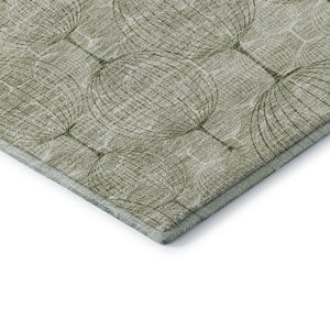 HomeRoots 8' X 10' Artichoke Green & Ivory Geometric Washable Area Rug with UV Protection for Modern Spaces 661867