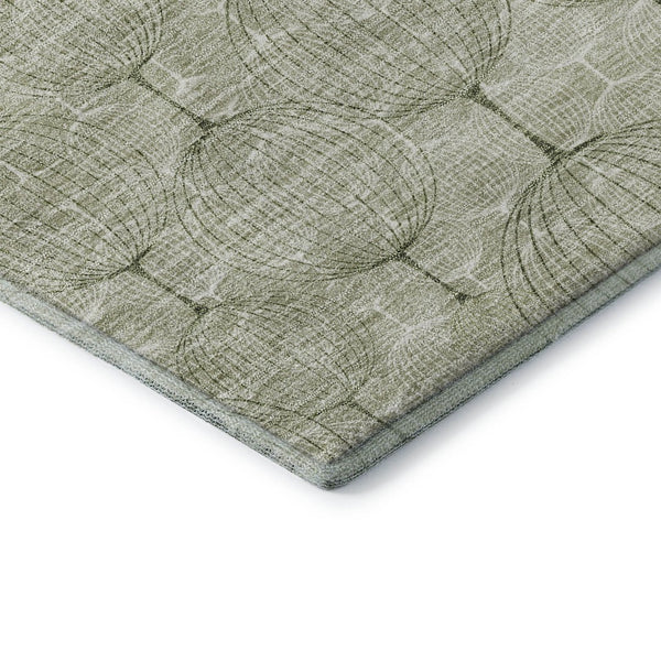HomeRoots 8' X 10' Artichoke Green & Ivory Geometric Washable Area Rug with UV Protection for Modern Spaces 661867