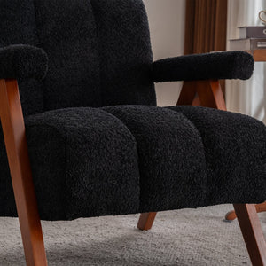 English Elm Mid-century Modern Chenille Accent Chair Cloud Silhouette Oak Frame Living Room Lounge Black W1170P425403