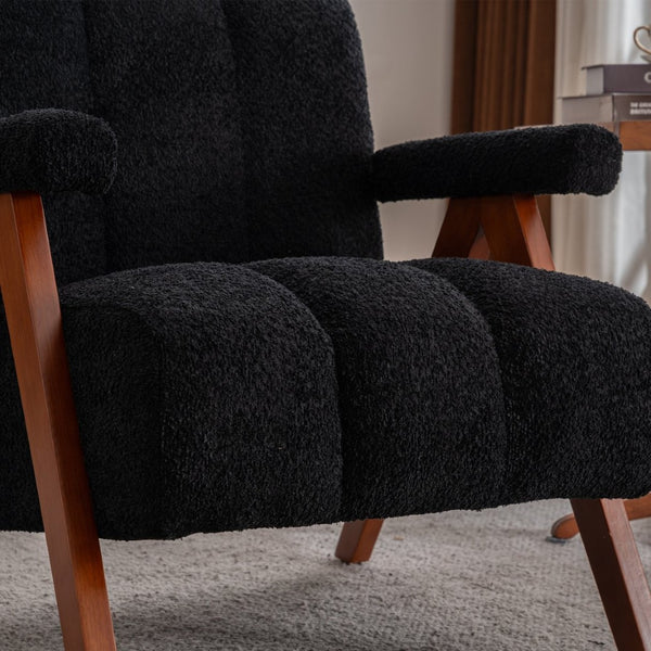 English Elm Mid-century Modern Chenille Accent Chair Cloud Silhouette Oak Frame Living Room Lounge Black W1170P425403