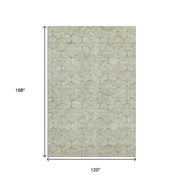 HomeRoots 10' Geometric Artichoke Green Area Rug - Washable, UV Resistant, Modern Design for High Traffic Areas 661869