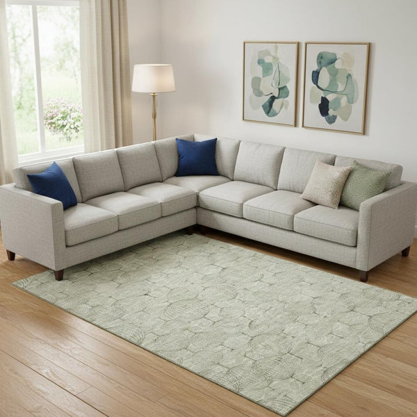 HomeRoots 10' Geometric Artichoke Green Area Rug - Washable, UV Resistant, Modern Design for High Traffic Areas 661869