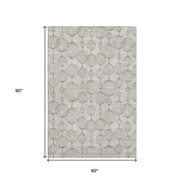 HomeRoots 5' X 8' Beige and Brown Geometric Area Rug – Durable, Washable, Stain-Resistant with UV Protection 661871