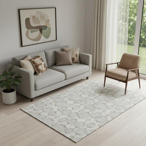 HomeRoots 5' X 8' Beige and Brown Geometric Area Rug – Durable, Washable, Stain-Resistant with UV Protection 661871
