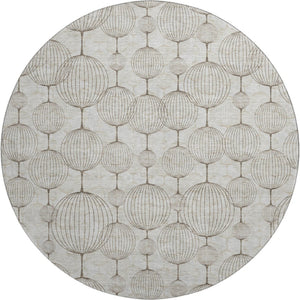 HomeRoots 8' Beige and Brown Geometric Washable Round Rug – Durable, UV-Protected, Easy-Care for Families 661872