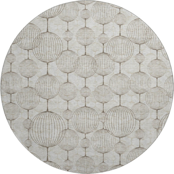 HomeRoots 8' Beige and Brown Geometric Washable Round Rug – Durable, UV-Protected, Easy-Care for Families 661872