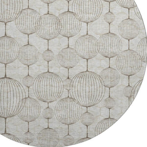 HomeRoots 8' Beige and Brown Geometric Washable Round Rug – Durable, UV-Protected, Easy-Care for Families 661872