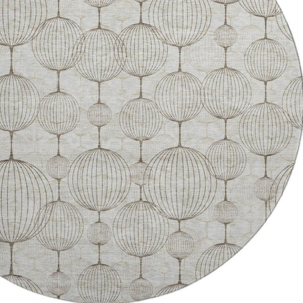 HomeRoots 8' Beige and Brown Geometric Washable Round Rug – Durable, UV-Protected, Easy-Care for Families 661872