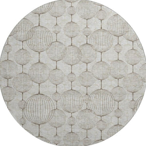 HomeRoots 8' Beige and Brown Geometric Washable Round Rug – Durable, UV-Protected, Easy-Care for Families 661872