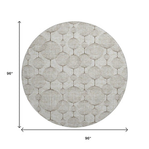 HomeRoots 8' Beige and Brown Geometric Washable Round Rug – Durable, UV-Protected, Easy-Care for Families 661872