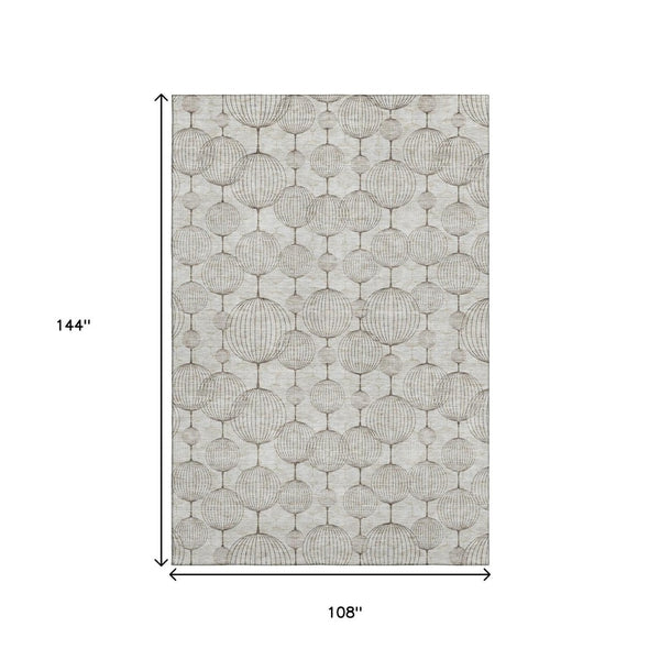 HomeRoots 9' X 12' Geometric Beige and Brown Washable Area Rug with UV Protection for Modern Living Spaces 661874
