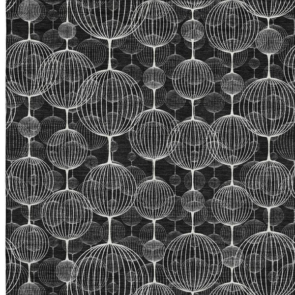 HomeRoots 5' Black and Ivory Geometric Area Rug - Washable, UV Protected, Soft, and Stain Resistant for Homes 661877