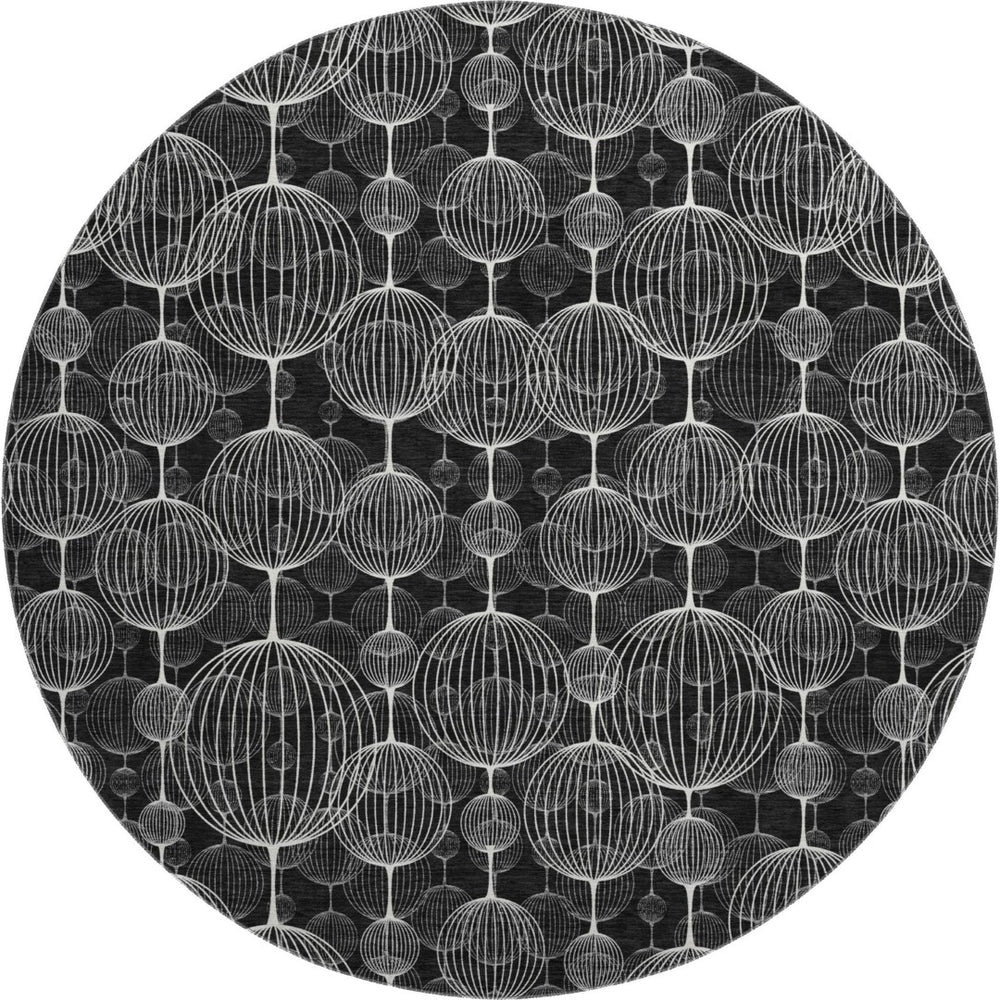 HomeRoots 8' Black And Ivory Geometric Washable Round Rug – Durable, Stain-Resistant, UV-Protected, Stylish Décor! 661878