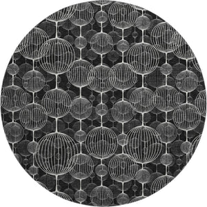 HomeRoots 8' Black And Ivory Geometric Washable Round Rug – Durable, Stain-Resistant, UV-Protected, Stylish Décor! 661878