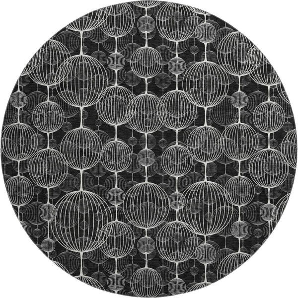 HomeRoots 8' Black And Ivory Geometric Washable Round Rug – Durable, Stain-Resistant, UV-Protected, Stylish Décor! 661878