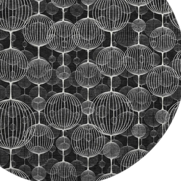 HomeRoots 8' Black And Ivory Geometric Washable Round Rug – Durable, Stain-Resistant, UV-Protected, Stylish Décor! 661878