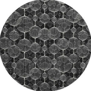 HomeRoots 8' Black And Ivory Geometric Washable Round Rug – Durable, Stain-Resistant, UV-Protected, Stylish Décor! 661878
