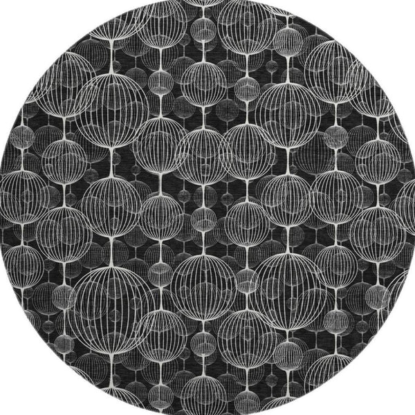 HomeRoots 8' Black And Ivory Geometric Washable Round Rug – Durable, Stain-Resistant, UV-Protected, Stylish Décor! 661878