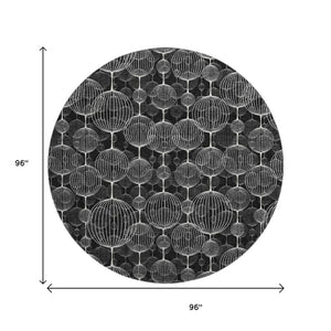HomeRoots 8' Black And Ivory Geometric Washable Round Rug – Durable, Stain-Resistant, UV-Protected, Stylish Décor! 661878