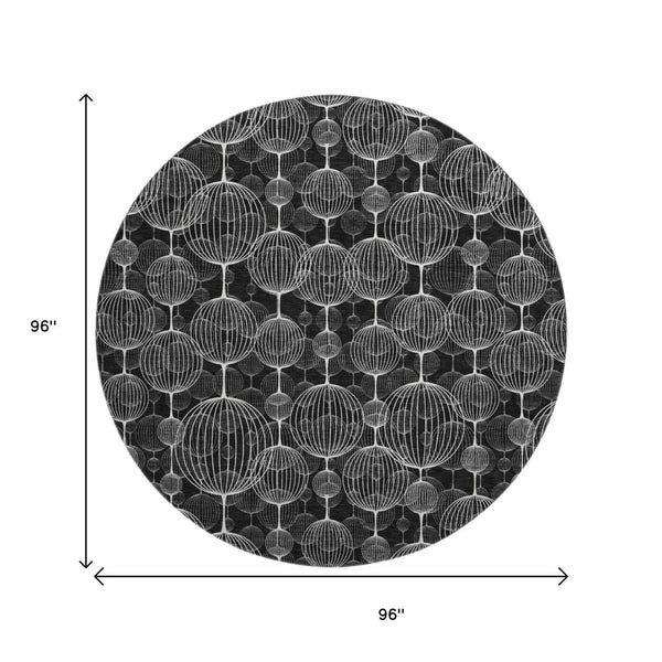 HomeRoots 8' Black And Ivory Geometric Washable Round Rug – Durable, Stain-Resistant, UV-Protected, Stylish Décor! 661878