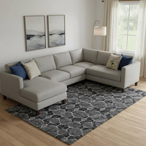 HomeRoots 8' X 10' Stylish Black And Ivory Geometric Area Rug – Durable, Washable, UV Protected For High-Traffic Homes 661879