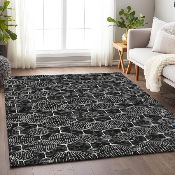 HomeRoots 8' X 10' Stylish Black And Ivory Geometric Area Rug – Durable, Washable, UV Protected For High-Traffic Homes 661879