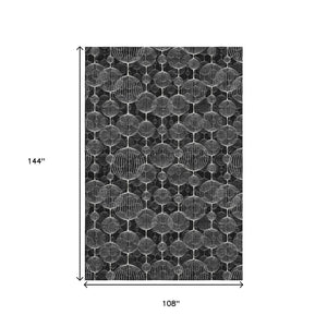 HomeRoots 9' X 12' Black And Ivory Geometric Area Rug - Stylish, Washable, UV-Protected for Modern Spaces 661880
