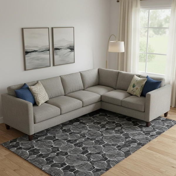 HomeRoots 10' X 14' Black And Ivory Geometric Area Rug - Washable, UV-Protected, Stylish & Durable for Living Spaces 661881