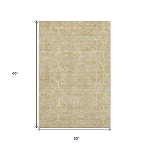HomeRoots 5' Geometric Washable Area Rug in Gold and Ivory - UV Protected, Stylish, and Durable for Homes 661889