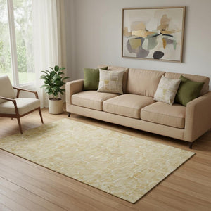 HomeRoots 5' Geometric Washable Area Rug in Gold and Ivory - UV Protected, Stylish, and Durable for Homes 661889