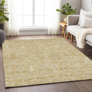 HomeRoots 5' Geometric Washable Area Rug in Gold and Ivory - UV Protected, Stylish, and Durable for Homes 661889