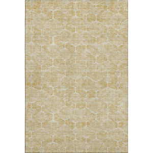 HomeRoots 5' Geometric Washable Area Rug in Gold and Ivory - UV Protected, Stylish, and Durable for Homes 661889