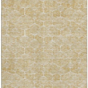 HomeRoots 5' Geometric Washable Area Rug in Gold and Ivory - UV Protected, Stylish, and Durable for Homes 661889