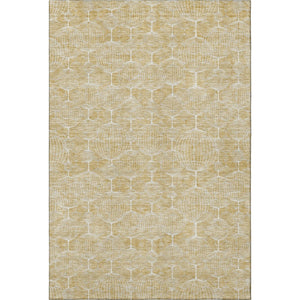 HomeRoots 5' Geometric Washable Area Rug in Gold and Ivory - UV Protected, Stylish, and Durable for Homes 661889