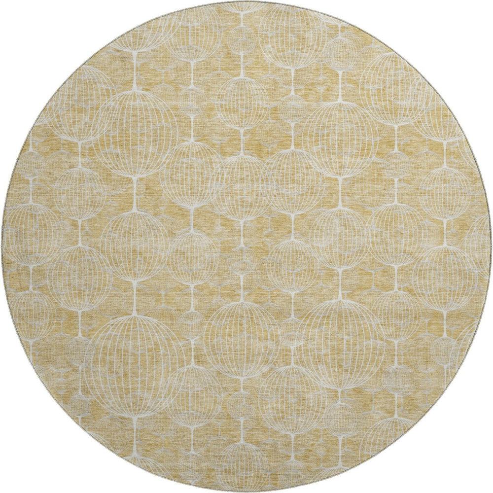 HomeRoots 8' Gold And Ivory Geometric Round Rug - Washable, UV Protected, Durable, Perfect for High-Traffic Areas 661890
