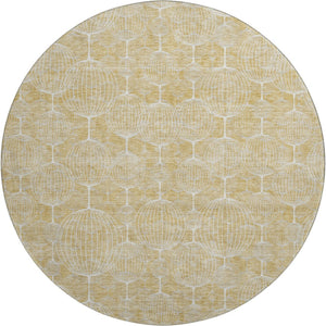 HomeRoots 8' Gold And Ivory Geometric Round Rug - Washable, UV Protected, Durable, Perfect for High-Traffic Areas 661890