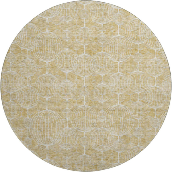 HomeRoots 8' Gold And Ivory Geometric Round Rug - Washable, UV Protected, Durable, Perfect for High-Traffic Areas 661890